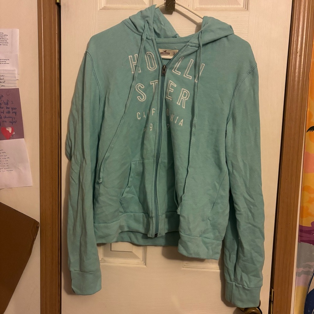 Hollister Vintage Zip Hoodie Sweatshirt Jacket | Light Blue - Womens’ L